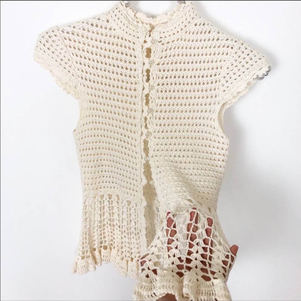 Free people crochet top with pearls